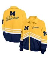 Women's Wear by Erin Andrews Maize Distressed Michigan Wolverines Vintage-Like Throwback Windbreaker Full-Zip Jacket