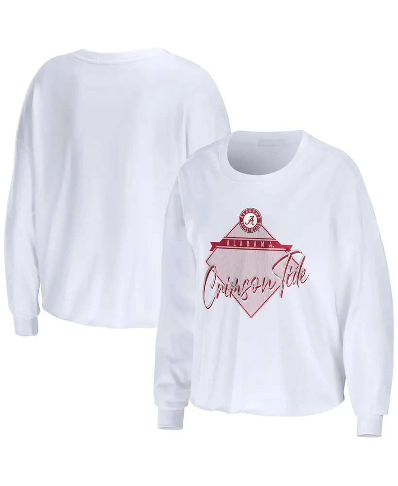 Women's Wear by Erin Andrews White Alabama Crimson Tide Diamond Long Sleeve Cropped T-shirt