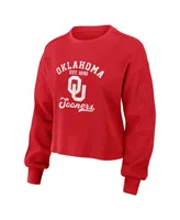 Women's Wear by Erin Andrews Crimson Distressed Oklahoma Sooners Waffle Knit Long Sleeve T-shirt and Shorts Lounge Set