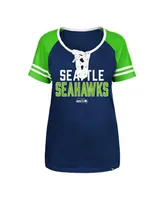 Women's New Era College Navy Seattle Seahawks Raglan Lace-Up T-shirt