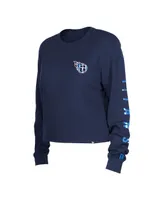 Women's New Era Navy Tennessee Titans Thermal Crop Long Sleeve T-shirt