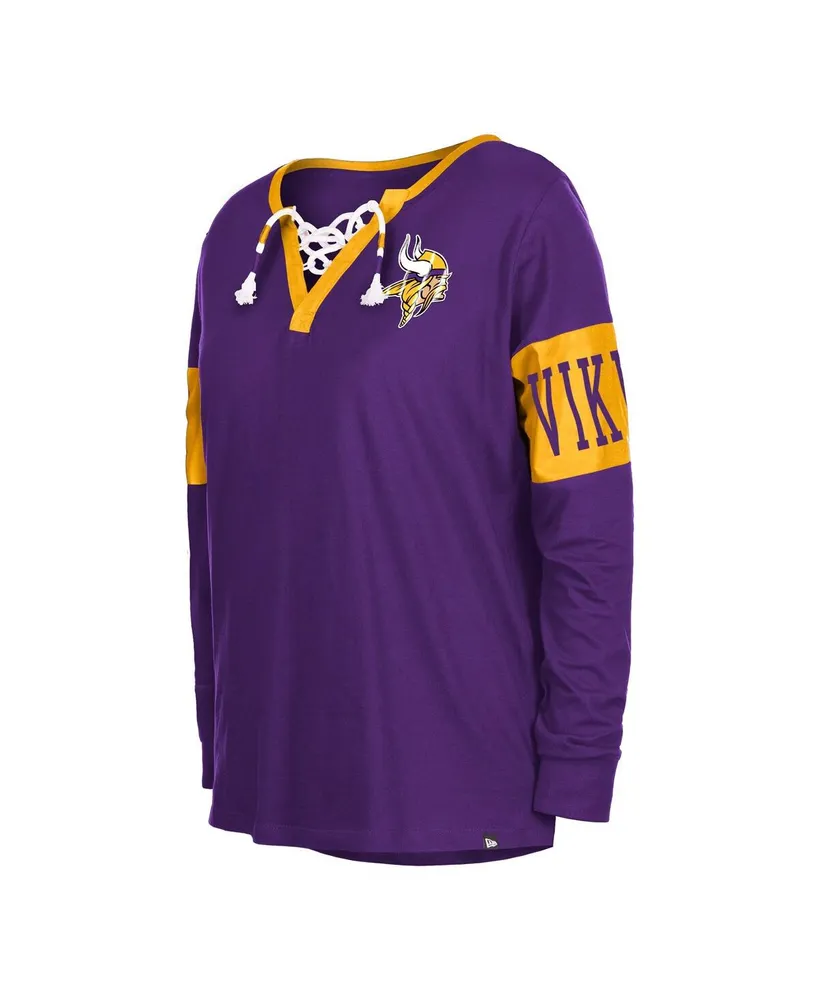 Women's New Era Purple Minnesota Vikings Lace-Up Notch Neck Long Sleeve T-shirt
