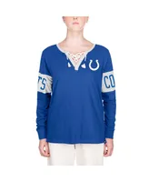 Women's New Era Blue Indianapolis Colts Lace-Up Notch Neck Long Sleeve T-shirt