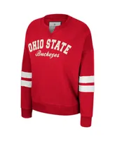 Women's Colosseum Scarlet Distressed Ohio State Buckeyes Perfect Date Notch Neck Pullover Sweatshirt