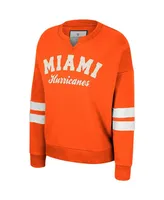 Women's Colosseum Orange Distressed Miami Hurricanes Perfect Date Notch Neck Pullover Sweatshirt