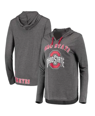 Women's Colosseum Heather Charcoal Ohio State Buckeyes My Lover Lightweight Hooded Long Sleeve T-shirt