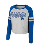 Women's Colosseum Heather Gray Kentucky Wildcats I'm Gliding Here Raglan Long Sleeve Cropped T-shirt