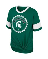 Big Girls Colosseum Green Michigan State Spartans Tomika Tie-Front V-Neck T-shirt