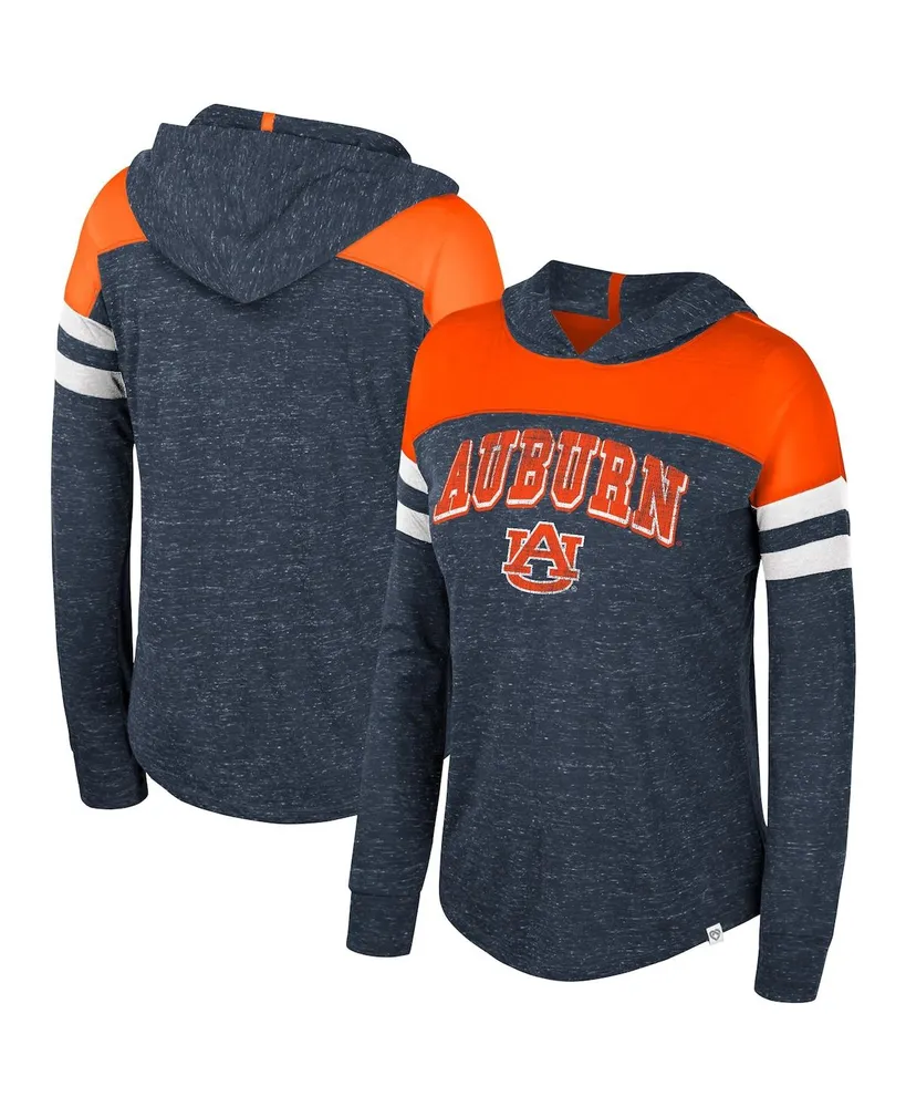 Women's Colosseum Navy Distressed Auburn Tigers Speckled Color Block Long Sleeve Hooded T-shirt