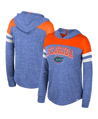 Women's Colosseum Royal Distressed Florida Gators Speckled Color Block Long Sleeve Hooded T-shirt