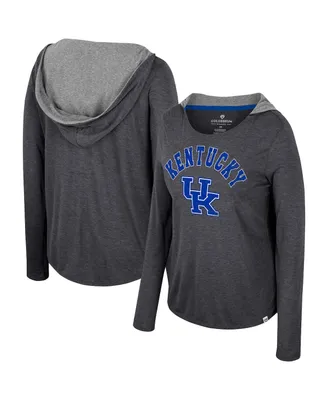 Women's Colosseum Black Kentucky Wildcats Distressed Heather Long Sleeve Hoodie T-shirt