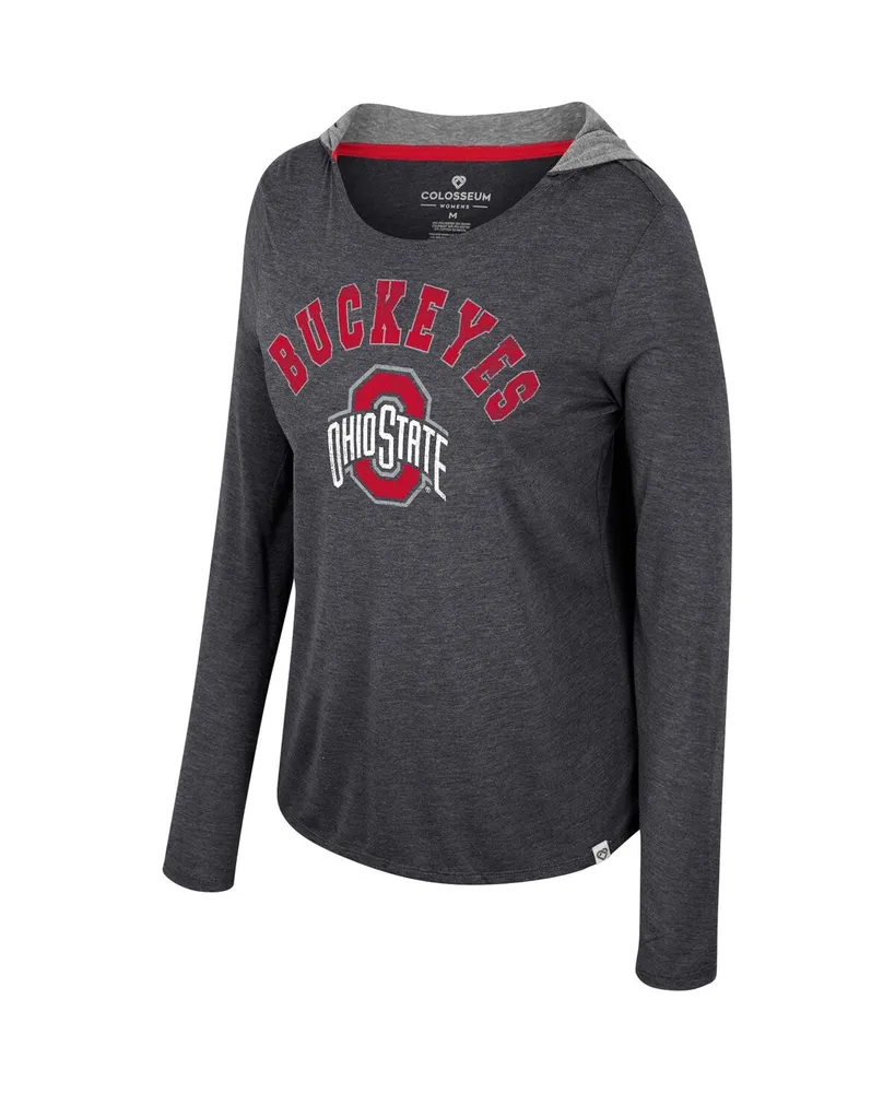 Women's Colosseum Black Ohio State Buckeyes Distressed Heather Long Sleeve Hoodie T-shirt