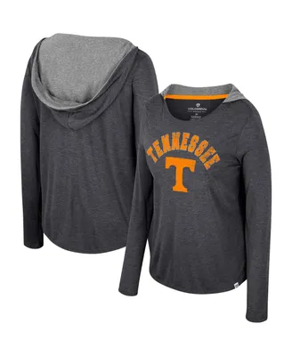 Women's Colosseum Black Tennessee Volunteers Distressed Heather Long Sleeve Hoodie T-shirt