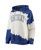 Women's Gameday Couture White, Royal Distressed Kentucky Wildcats For the Fun Double Dip-Dyed Pullover Hoodie