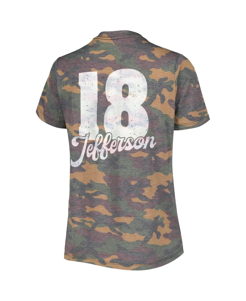 Women's Justin Jefferson Camo Distressed Minnesota Vikings Name and Number Tri-Blend V-Neck T-shirt