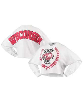 Women's White Wisconsin Badgers Laurels Crop Long Sleeve T-shirt