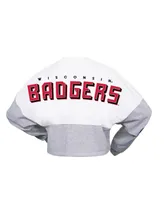 Women's Spirit Jersey White Wisconsin Badgers Heather Block Cropped Long Sleeve T-shirt