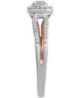 Diamond Halo Engagement Ring (1/2 ct. t.w.) in 14k White & Rose Gold