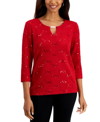 Jm Collection Textured Sequined Top, Created for Macy's