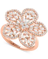 Effy Diamond Round & Baguette Flower Ring (3/4 ct. t.w.) in 14k Rose Gold