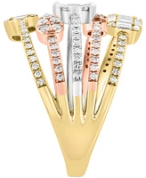 Effy Diamond Round & Baguette Multirow Statement Ring (5/8 ct. t.w.) in 14k Tricolor Gold