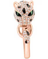 Effy Diamond (5/8 ct. t.w.) & Tsavorite (1/20 ct. t.w.) Panther Ring in 14k Rose Gold & Black Rhodium