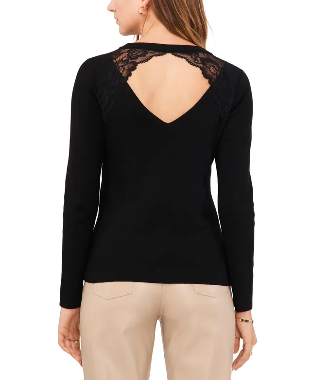 Vince Camuto Women's Lace-Trim Cutout-Back Crewneck Sweater