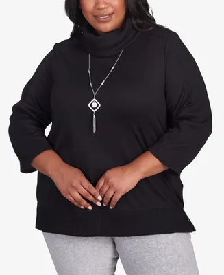 Alfred Dunner Plus Size Drama Queen Solid Cowl Neck Top with Necklace