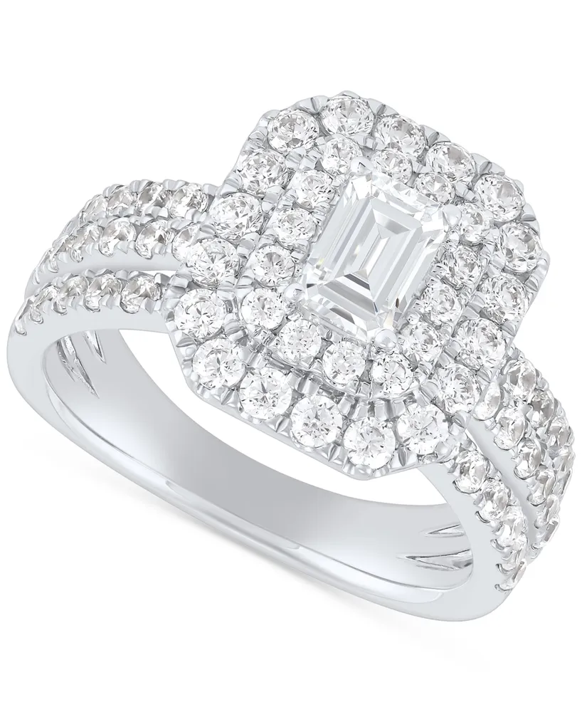 Grown With Love Lab Grown Diamond Emerald-Cut & Round Halo Triple Row Ring (2 ct. t.w.) in 14k White Gold
