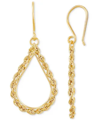 Polished Rope Open Teardrop Drop Earrings in 10k Gold
