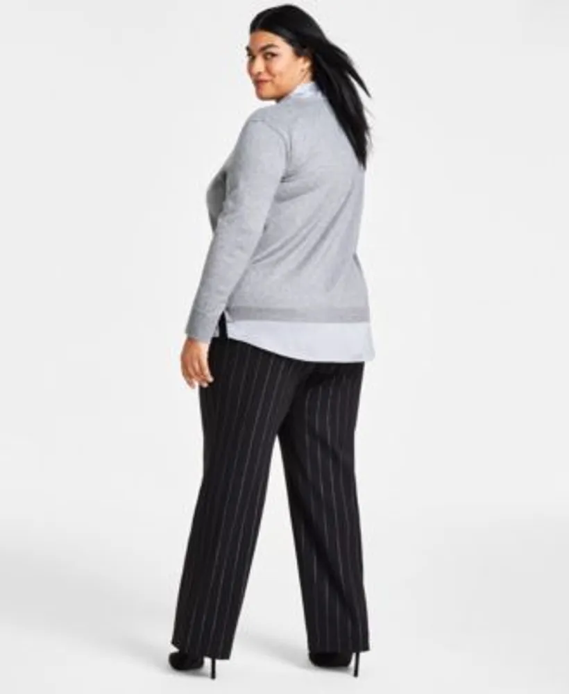 Anne Klein Plus Size V Neck Sweater Wide Leg Pants