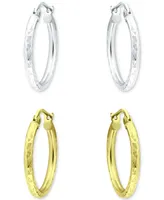 2-Pc. Set Textured Small Hoop Earrings in Sterling Silver & 18k Gold