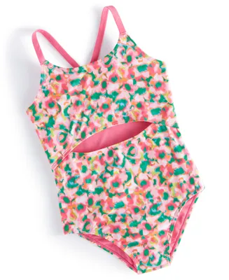 Id Ideology Big Girls Blurred Floral One-Piece Swimsuit, Created For Macy's