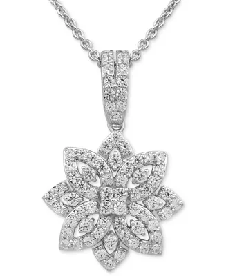 Diamond Flower Cluster 18" Pendant Necklace (1/2 ct. t.w.) in Sterling Silver
