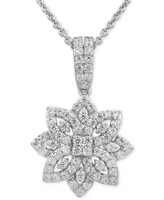 Diamond Flower Cluster 18" Pendant Necklace (1/2 ct. t.w.) in Sterling Silver