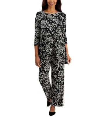 Jm Collection Womens Printed 3 4 Sleeve Swing Top Pull On Pants Created For Macys