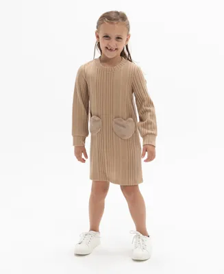 Rare Editions Little Girls Long Sleeve Heart Pocket Sweater Dress