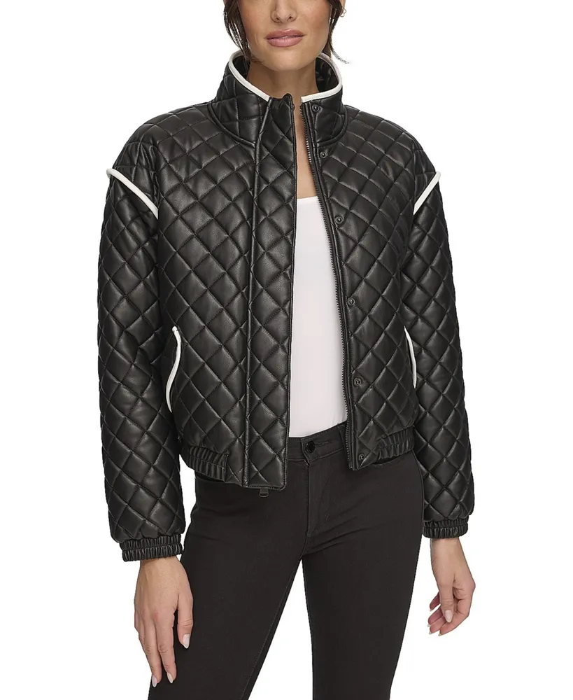 Andrew Marc Sport Women's Quilted Faux Leather Bomber Jacket With