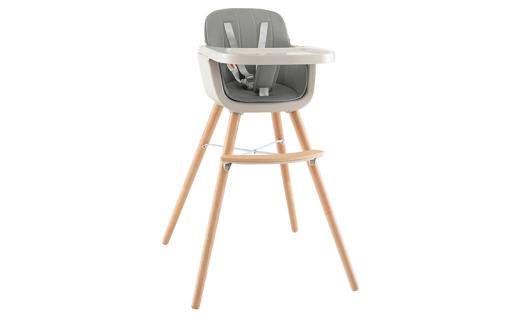 Slickblue Kids 3-in-1 Convertible Wooden High Chair with Cushion-Light Gray