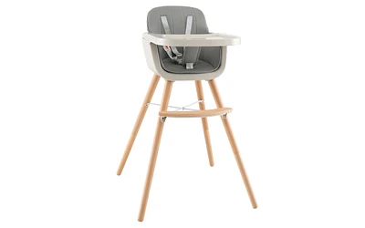 Slickblue Kids 3-in-1 Convertible Wooden High Chair with Cushion-Light Gray