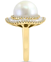 Effy Freshwater Pearl (10mm) & Diamond (1-1/6 ct. t.w.) Halo Ring in 14k Gold