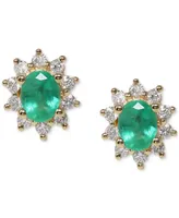 Emerald (3/8 ct. tw.) & Diamond (1/5 ct. t.w.) Halo Stud Earrings in 14k Gold