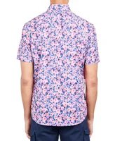 Society of Threads Men's Slim-Fit Performance Stretch Floral Print Short-Sleeve Button-Down Shirt