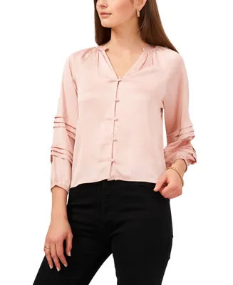 1.state Women's Pin Tuck Detail Sleeve Button Front Blouse