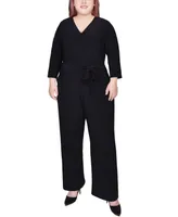 Ny Collection Plus 3/4 Sleeve Belted Jumpsuit