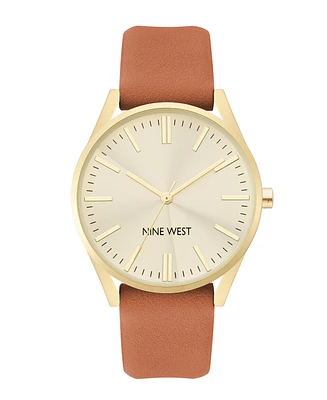 Nine West Women's Quartz Honey Brown Faux Leather Band Watch, 36mm