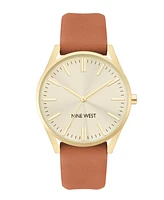 Nine West Women's Quartz Honey Brown Faux Leather Band Watch, 36mm - Brown, Gold