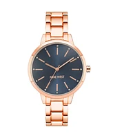 Nine West Women's Quartz Rose Gold-Tone Alloy Link Bracelet Watch, 36mm - Navy, Rose Gold