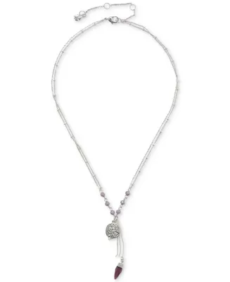 Lucky Brand Silver-Tone Crystal & Rose Double-Chain Pendant Necklace, 16" + 3" extender