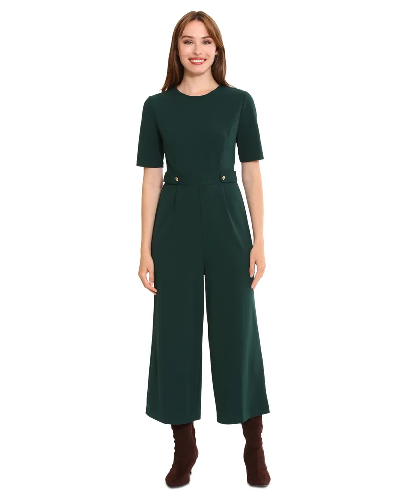 London Times Women's Tab-Waist Cropped Jumpsuit